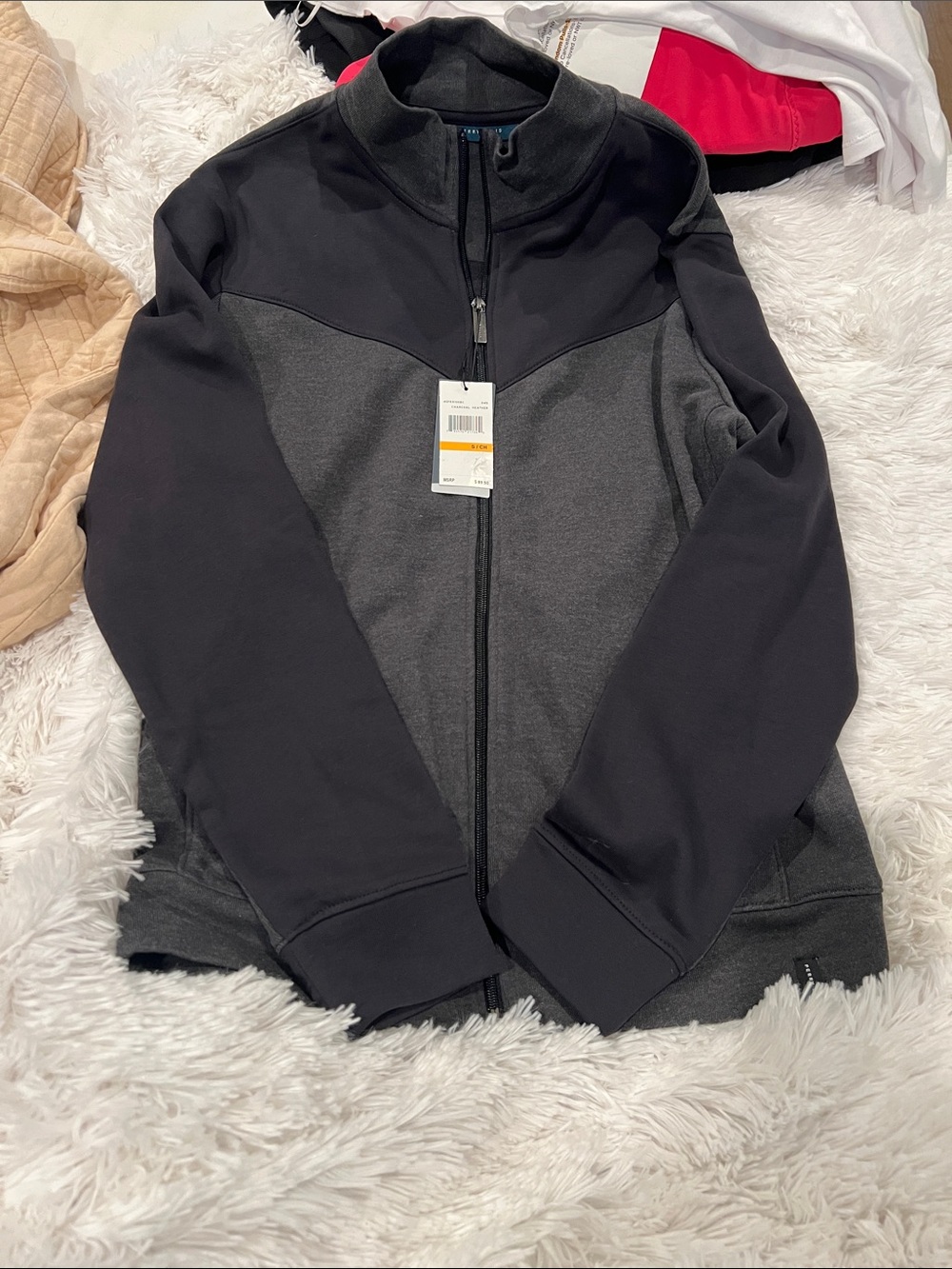 Perry Ellis Charcoal & Black Cropped Zip-Up Hoodie